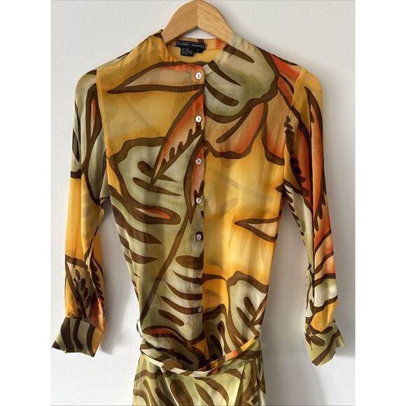 Randy Kemper 2 pc Blouse Wrap Skirt Size 6 100% Silk Boho Farm Rio Resort Artsy - Picture 1 of 11
